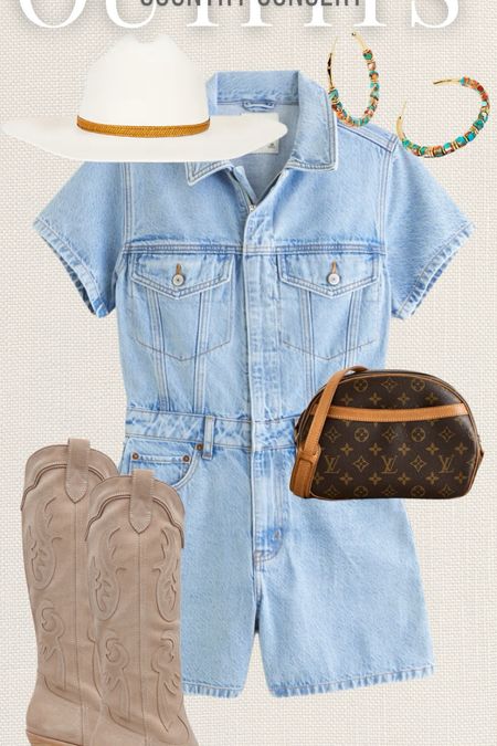 Country concert
Denim romper
Cowboy boots
Cowboy hat 

#LTKFestival #LTKtravel #LTKstyletip