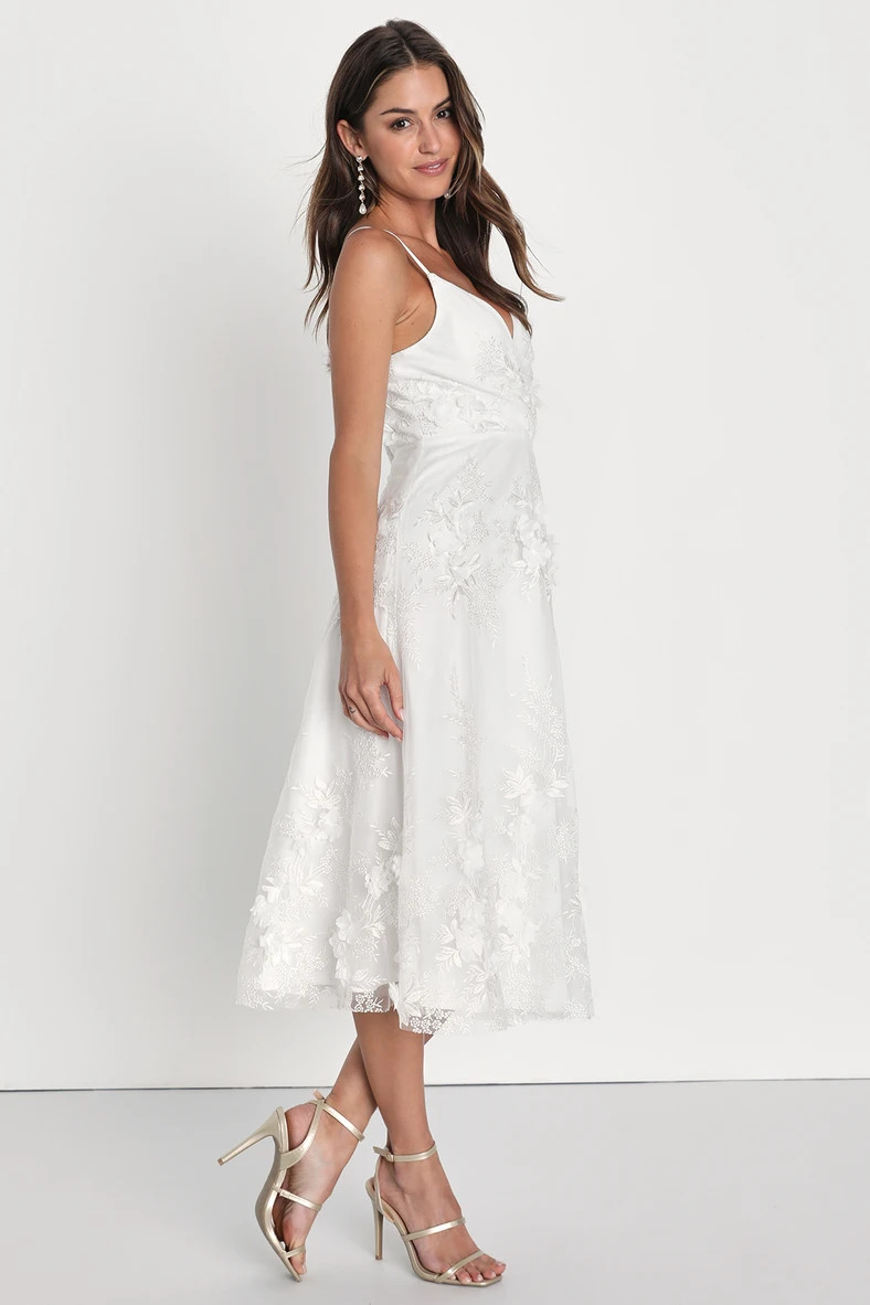 Magical Occasion White Embroidered 3D Applique Midi Dress | Lulus (US)