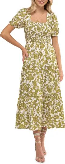 Floral Puff Sleeve Smocked Midi Dress | Nordstrom Rack