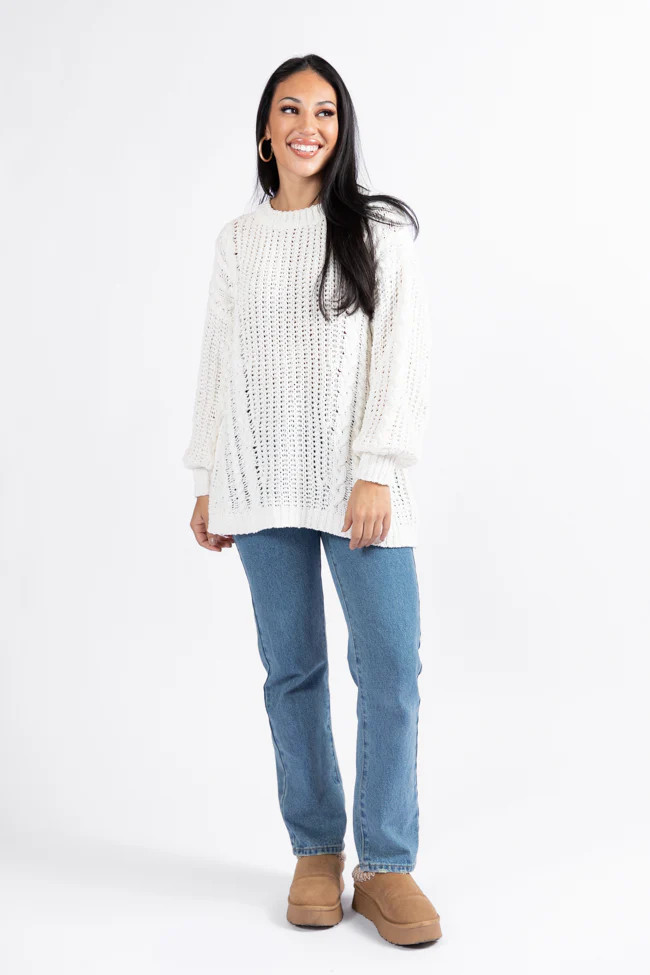 Wide Open Spaces Ivory Oversized Chenille Crew Neck Sweater  DOORBUSTER | Pink Lily