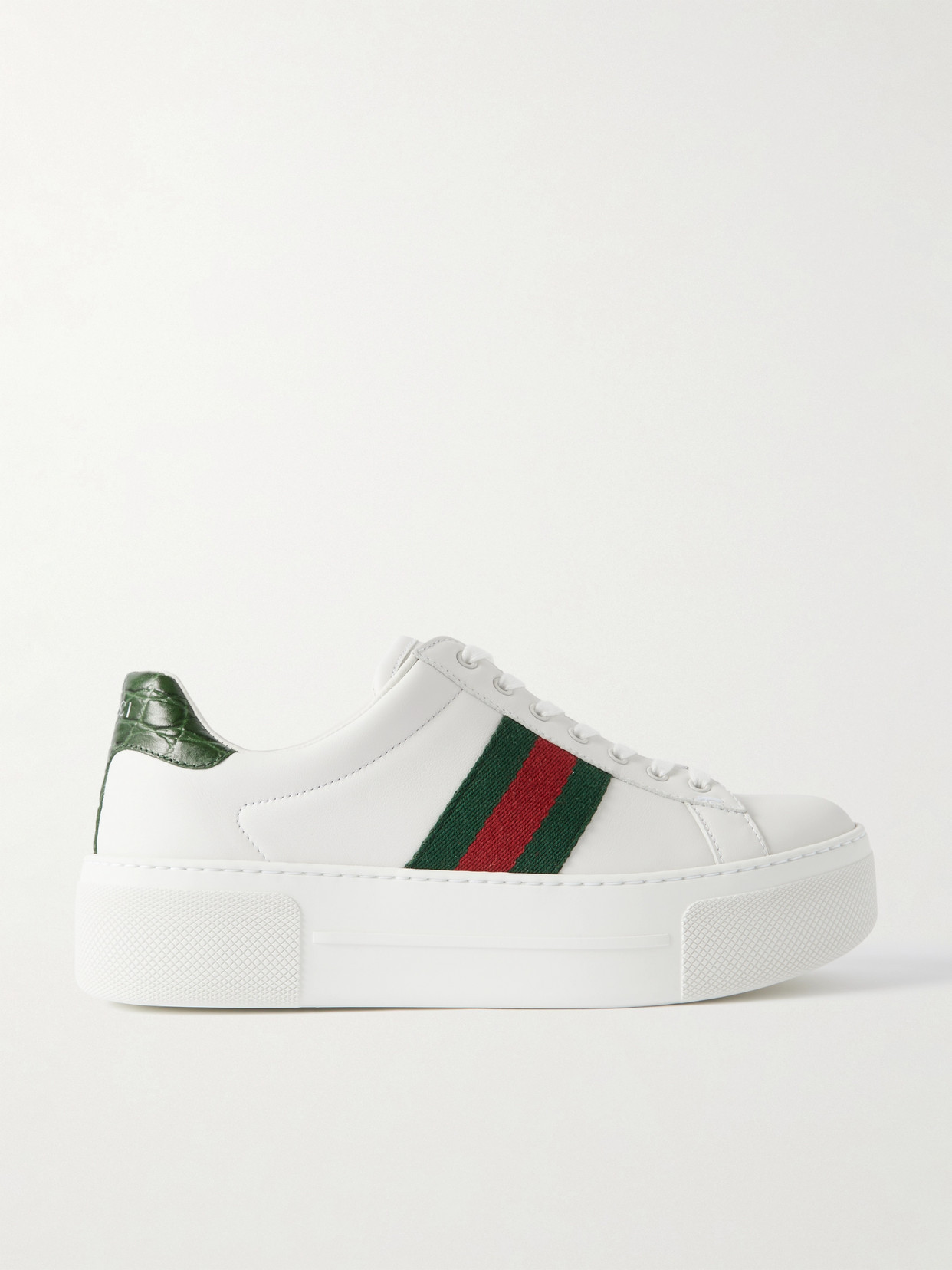 Gucci - Ace Webbing-trimmed Leather Platform Sneakers - White | NET-A-PORTER (US)