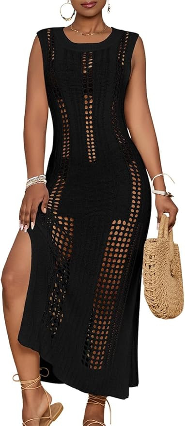Bsubseach Crochet Beach Cover Ups for Women Sleeveles Swimsuit Coverups Hollow Out Summer Knit Bi... | Amazon (US)