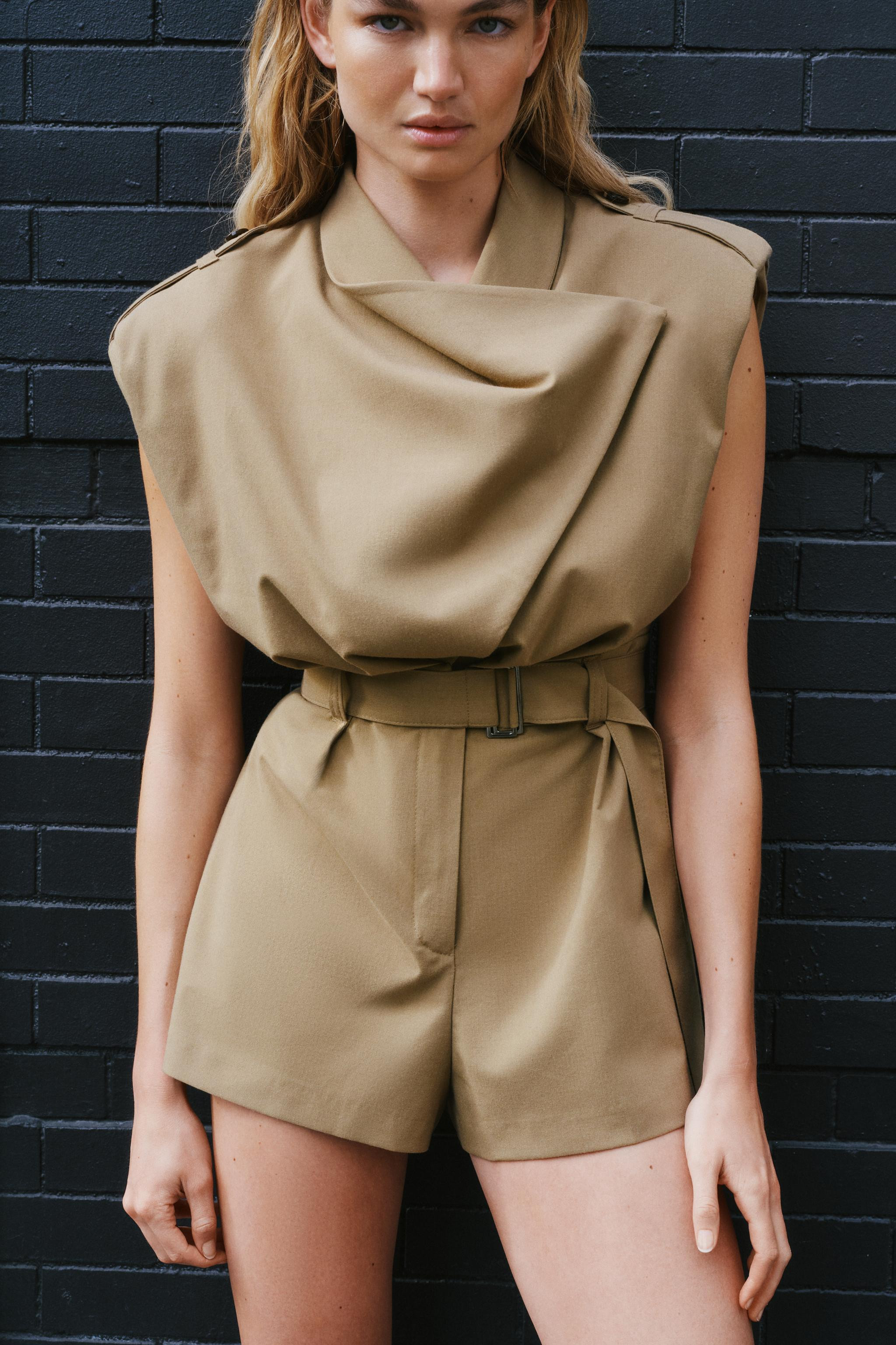 SHOULDER PAD PLAYSUIT WITH BELT | Zara UK