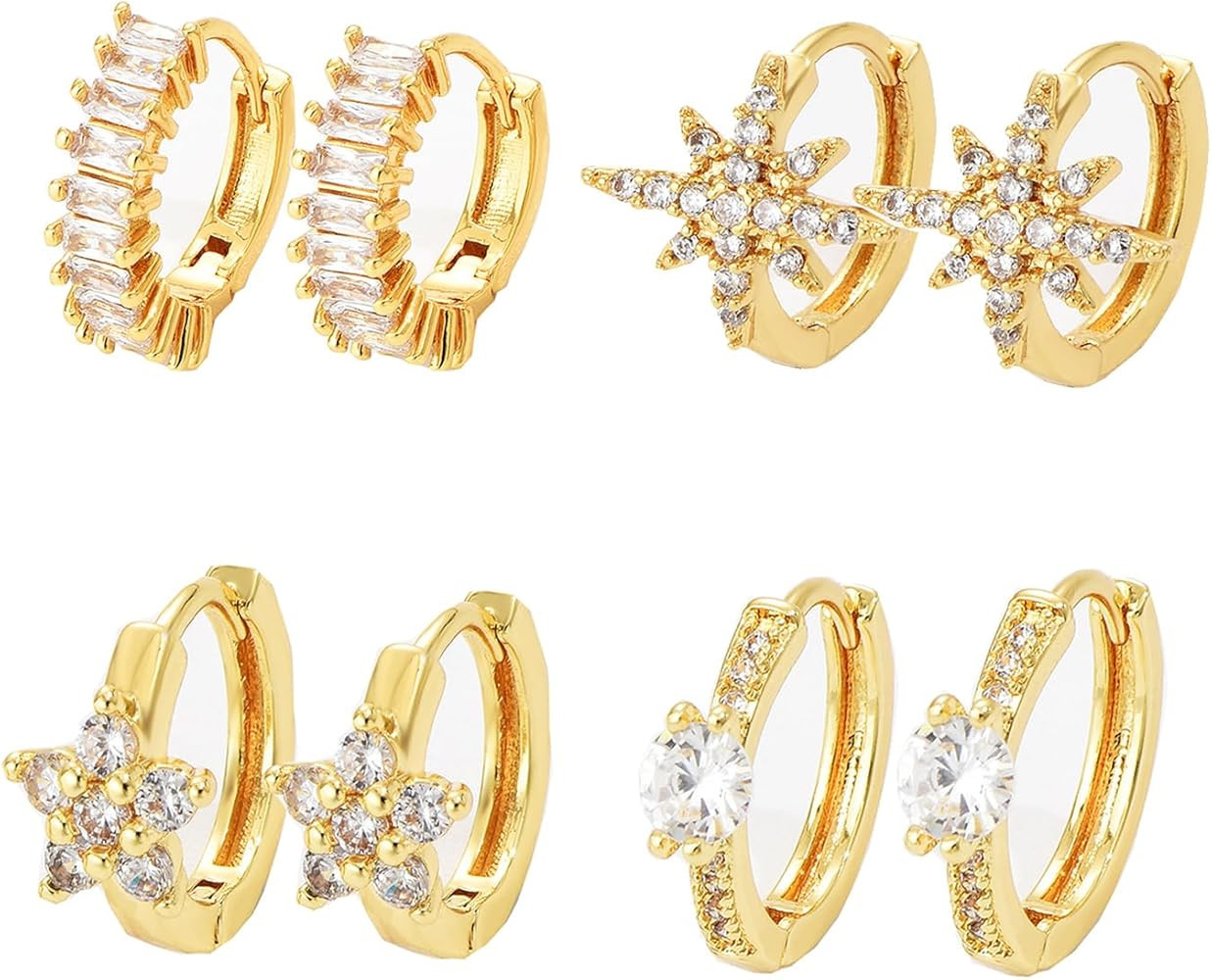 Small Gold Huggie Hoop Earrings Set for Women Girls, Hypoallergenic Twisted Cartilage Hoops Light... | Amazon (US)