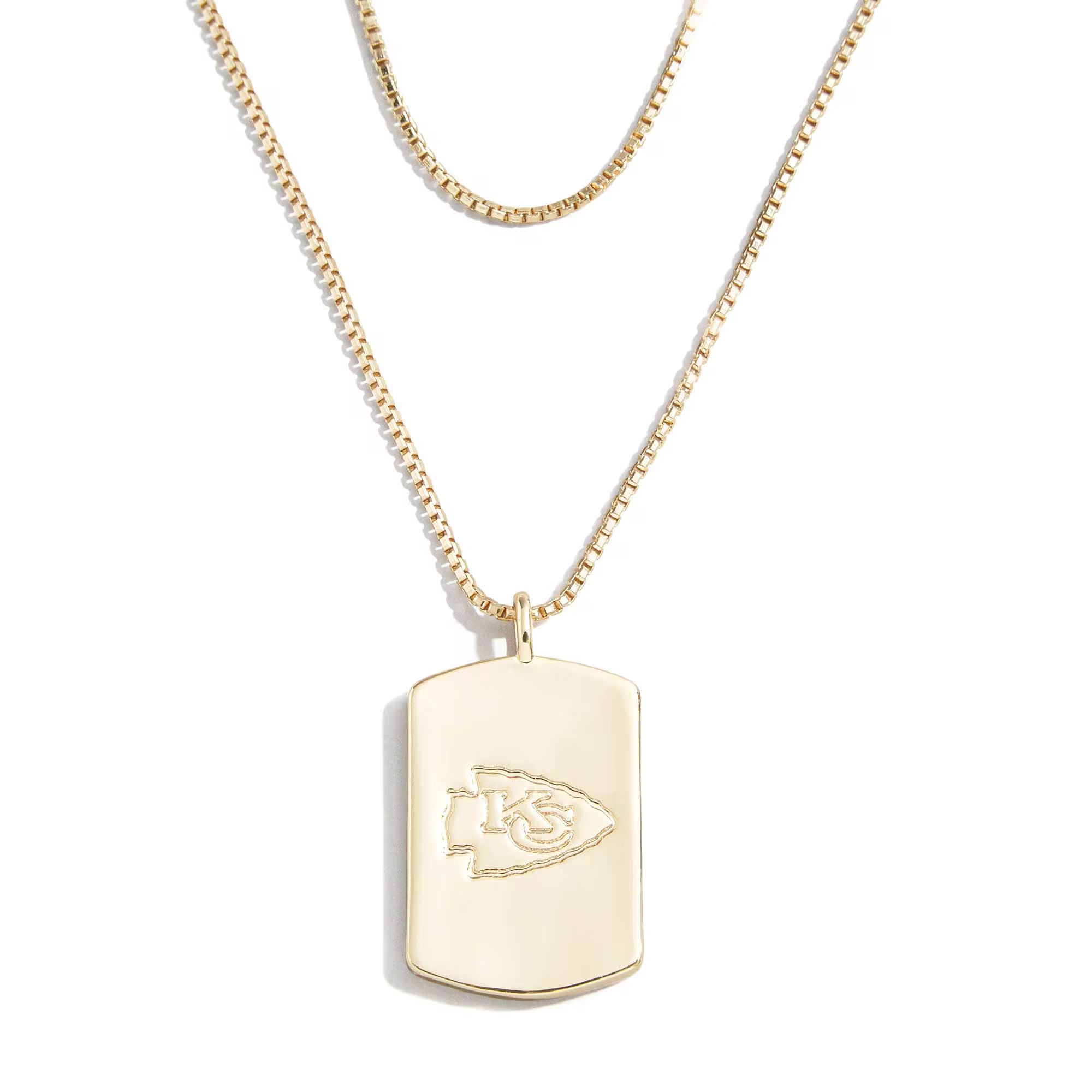 Kansas City Chiefs WEAR by Erin Andrews x Baublebar Gold Dog Tag Necklace | NFL Shop