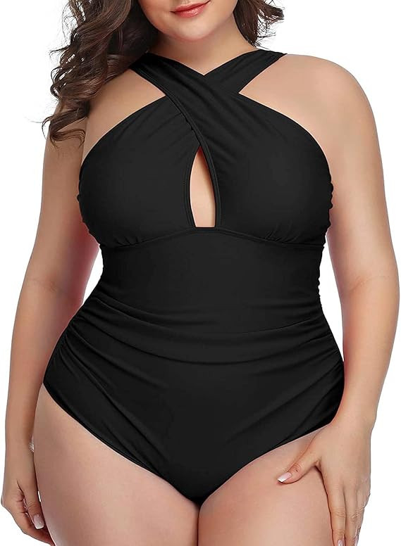 Daci Womens Front Cross Plus Size One Piece Swimsuits Tummy Control Keyhole Bathing Suits Swimwea... | Amazon (US)