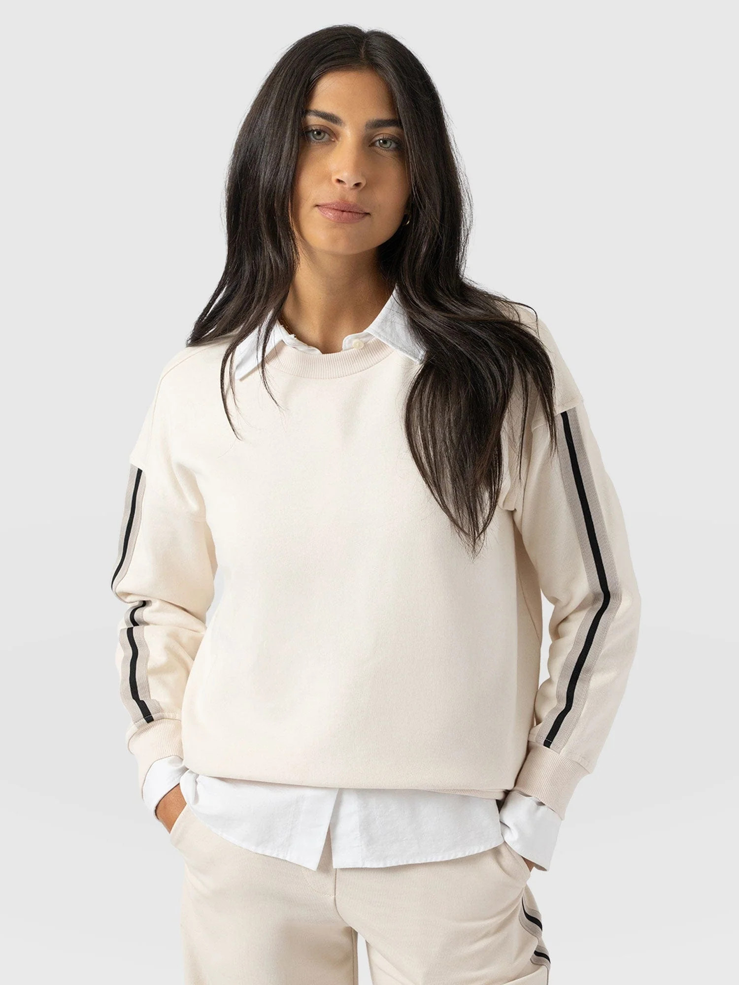 Victory Sweatshirt - Cream - Black Stripe | Saint + Sofia