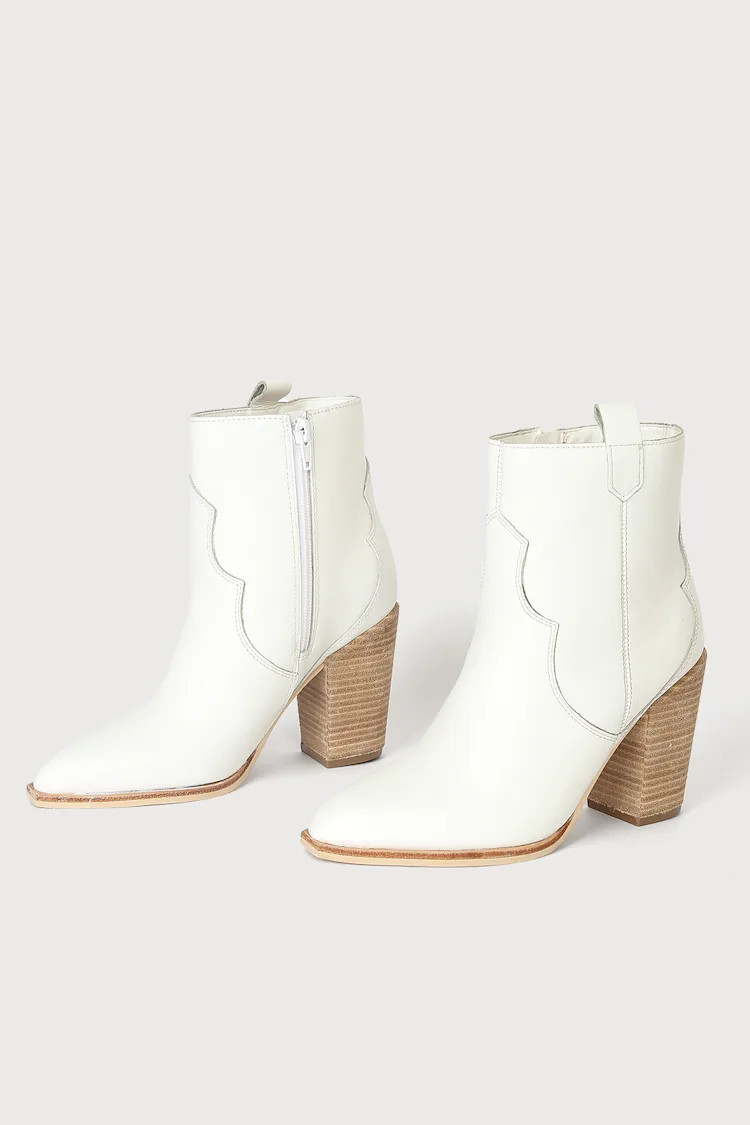 Varga White Leather Pointed-Toe Booties | Lulus (US)