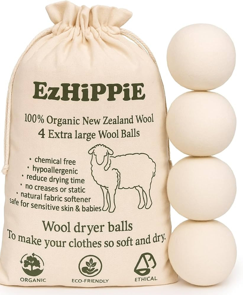 Ezhippie Quality Wool Dryer Balls - 4 XL Pack - 1000+ Loads - Pure Organic Wool - Reusable Natura... | Amazon (US)