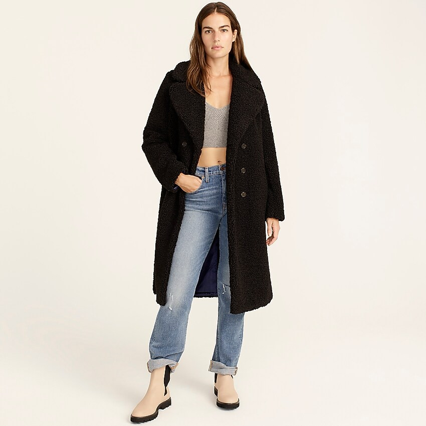 Double-breasted teddy sherpa topcoat | J. Crew US