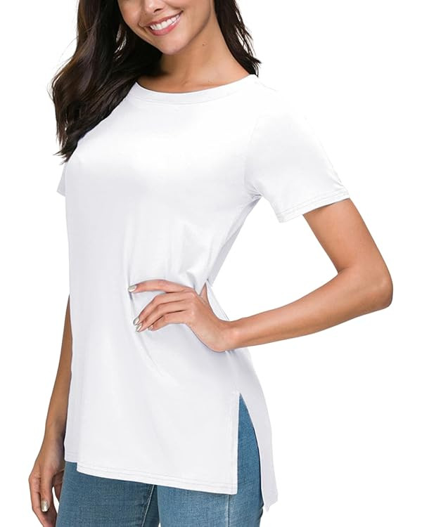 Herou Summer Women Casual Short Sleeve Tops T-Shirts Tees with Side Split | Amazon (US)