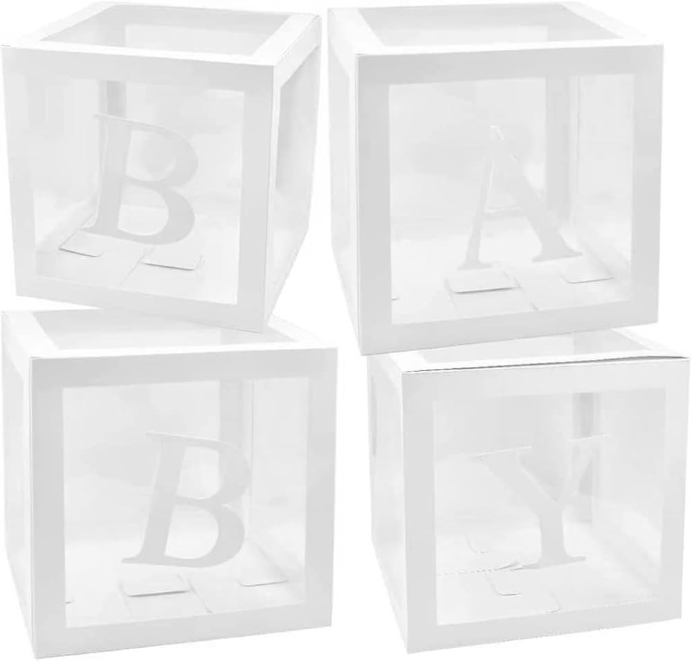 DUBEDAT Baby Boxes with Letters for Baby Shower,4 boxes 4 sets of letters，Transparent Baby Show... | Amazon (US)