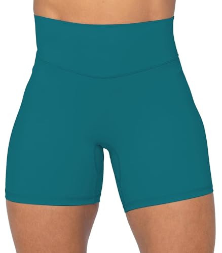 Sunzel Women's Biker Shorts in High Waist Tummy Control with No Front Seam 5" Deep Lagoon Small | Amazon (US)