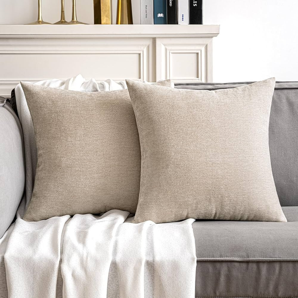 Amazon.com: MIULEE Pack of 2 Beige Decorative Pillow Covers 18x18 Inch Soft Chenille Couch Throw ... | Amazon (US)