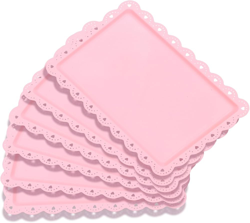 12 Pcs Plastic Serving Trays Pink Large 14.5''x 9.5'' Rectangle Dessert Trays for Dessert Table D... | Amazon (US)