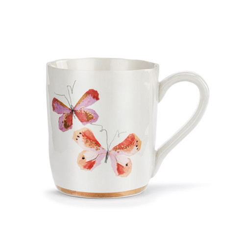 Pink Duo Butterfly White Mug with Gold Trim - 14oz | DEMDACO