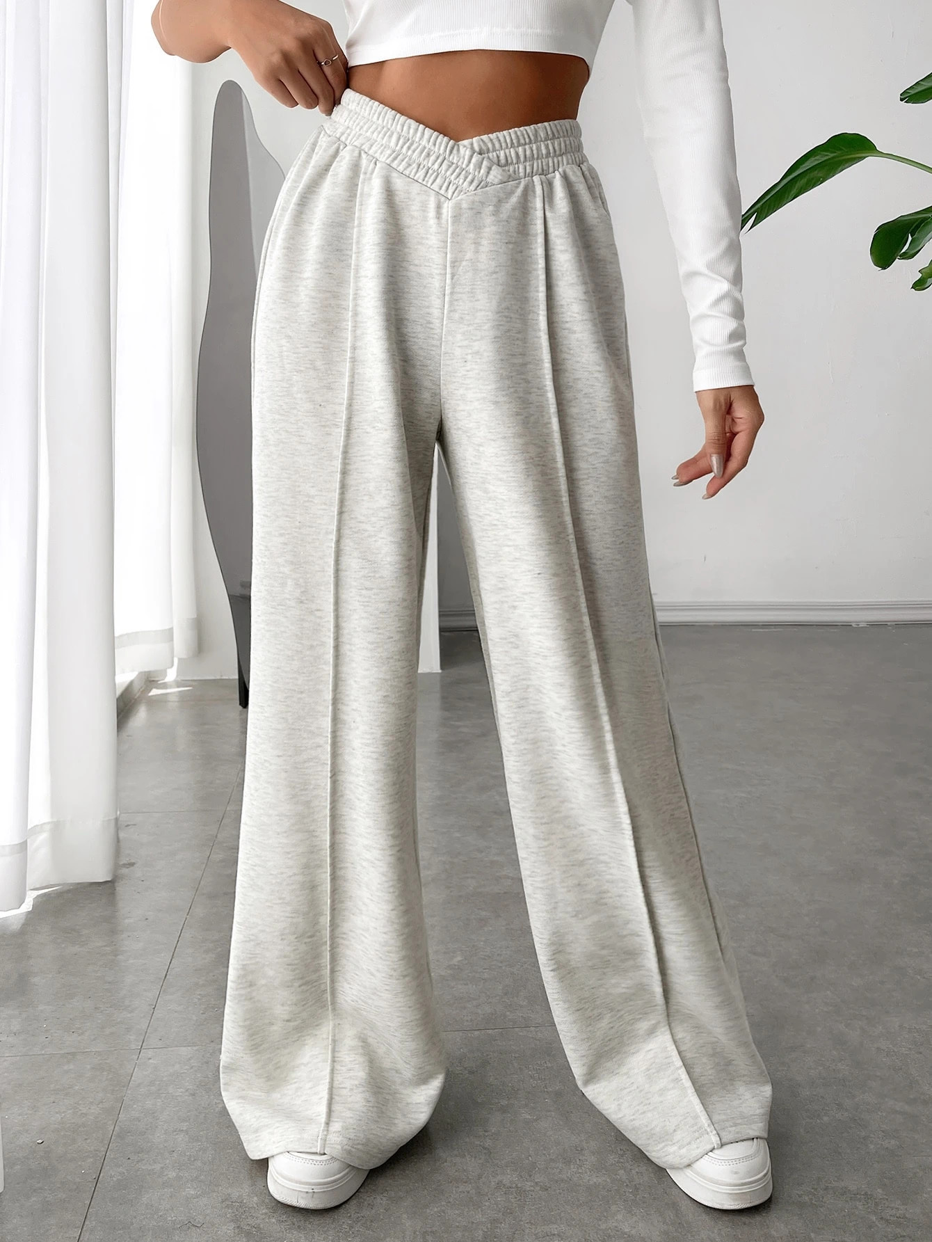 SHEIN EZwear Solid Asymmetrical Wide Leg Sweatpants | SHEIN