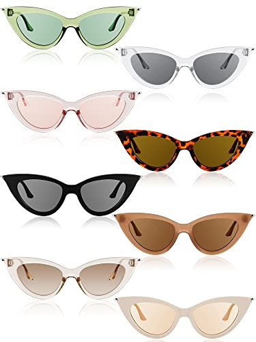 Leinuosen 8 Pairs Retro Cat Eye Sunglasses Vintage Sunglasses Colorful Women Sun Glasses Trendy Sun Glasses for Party(Mixed Colors) | Amazon (US)