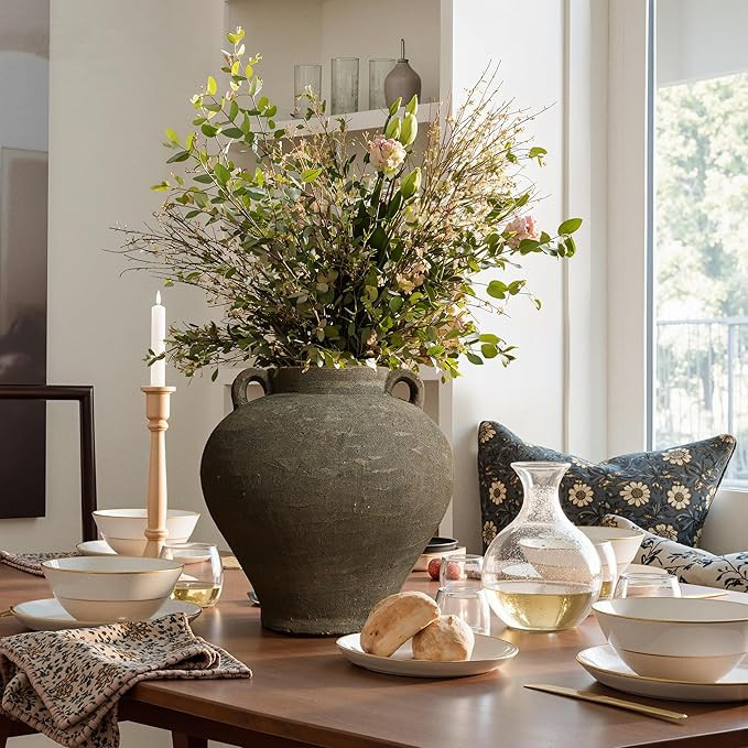 LuxenHome Rustic Large Flower Vase,14'' Tall Brown Terracotta Cauldron Vase,Farmhouse Decorative ... | Amazon (US)