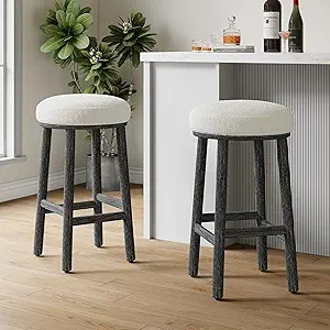 Christopher Knight Home Aubrie Counter Height Bar Stools Set of 2, Boucle Fabric Round Bar Stool ... | Amazon (US)