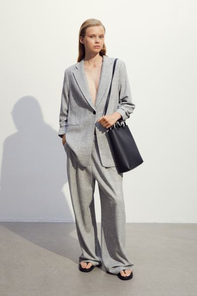 Gathered Sleeve Jacket - Long sleeve - Long - Grey marle - Ladies | H&M AU | H&M (AU)