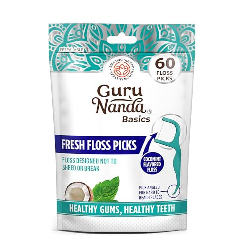 GuruNanda Fresh Floss Dental Picks - Non- Shred Thread with Angled Pick for Effective Plaque Removal - Dentist Recommened - Travel Friendly for Adults & Kids - 60 Pack | Amazon (US)