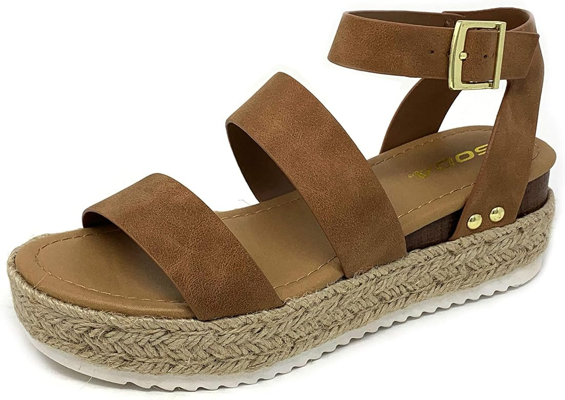 Top Shoe Bryce Open Toe Buckle Ankle Strap Espadrilles Flatform Wedge Casual Sandal | Amazon (US)