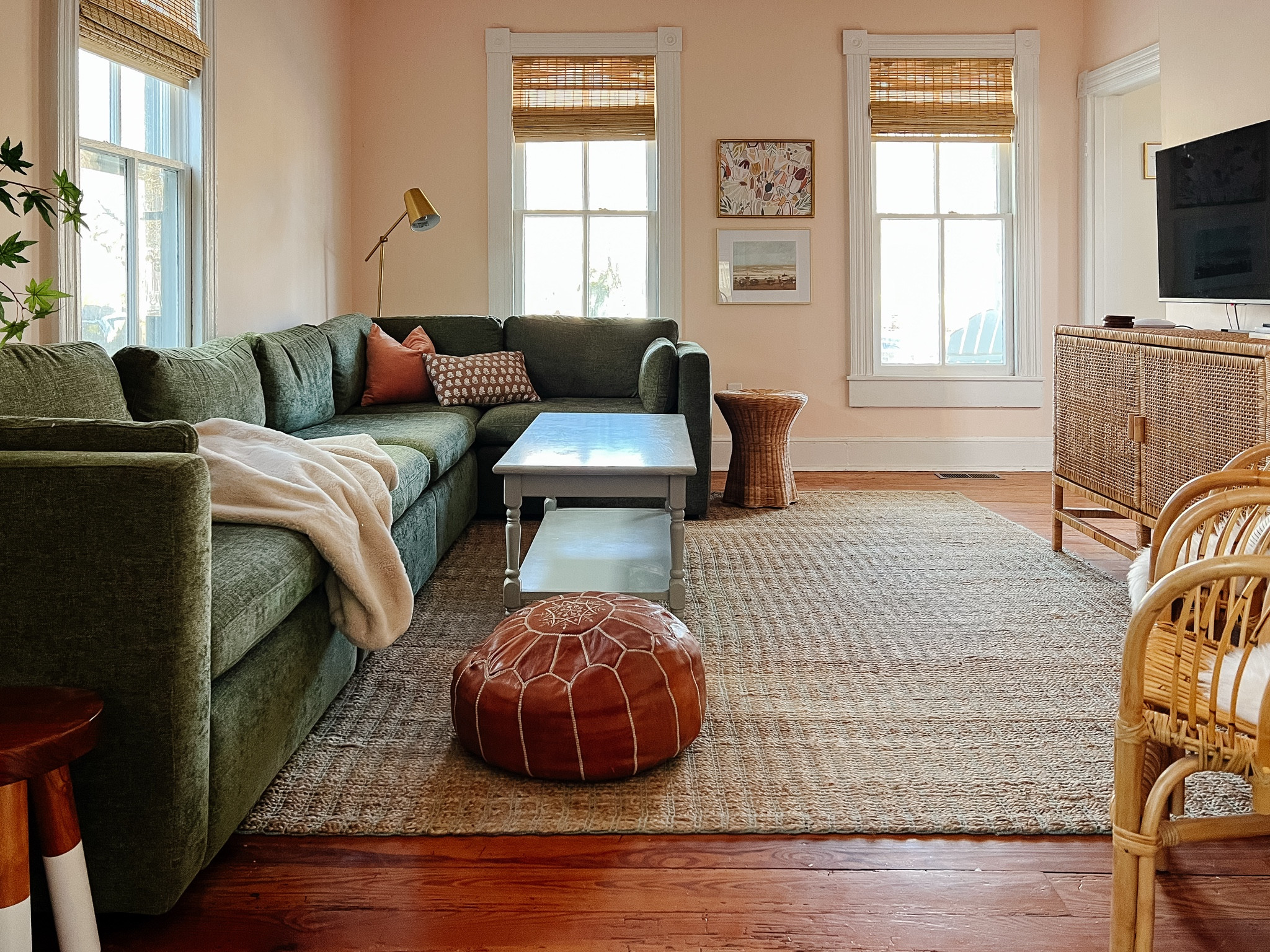 Peach House Living Room - Chita Living Sectional, Revival Rug and Rattan media cabinet 

#LTKHome
