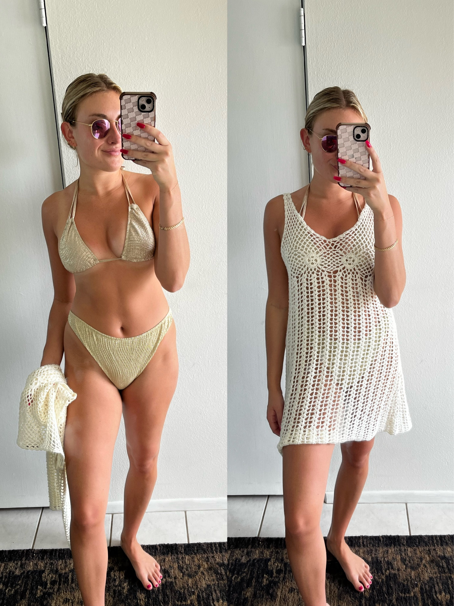 the gold sparkly bikini of my dreams!

Top and Bottom are small / 6

Coverup is medium 

#LTKsalealert #LTKtravel #LTKswim