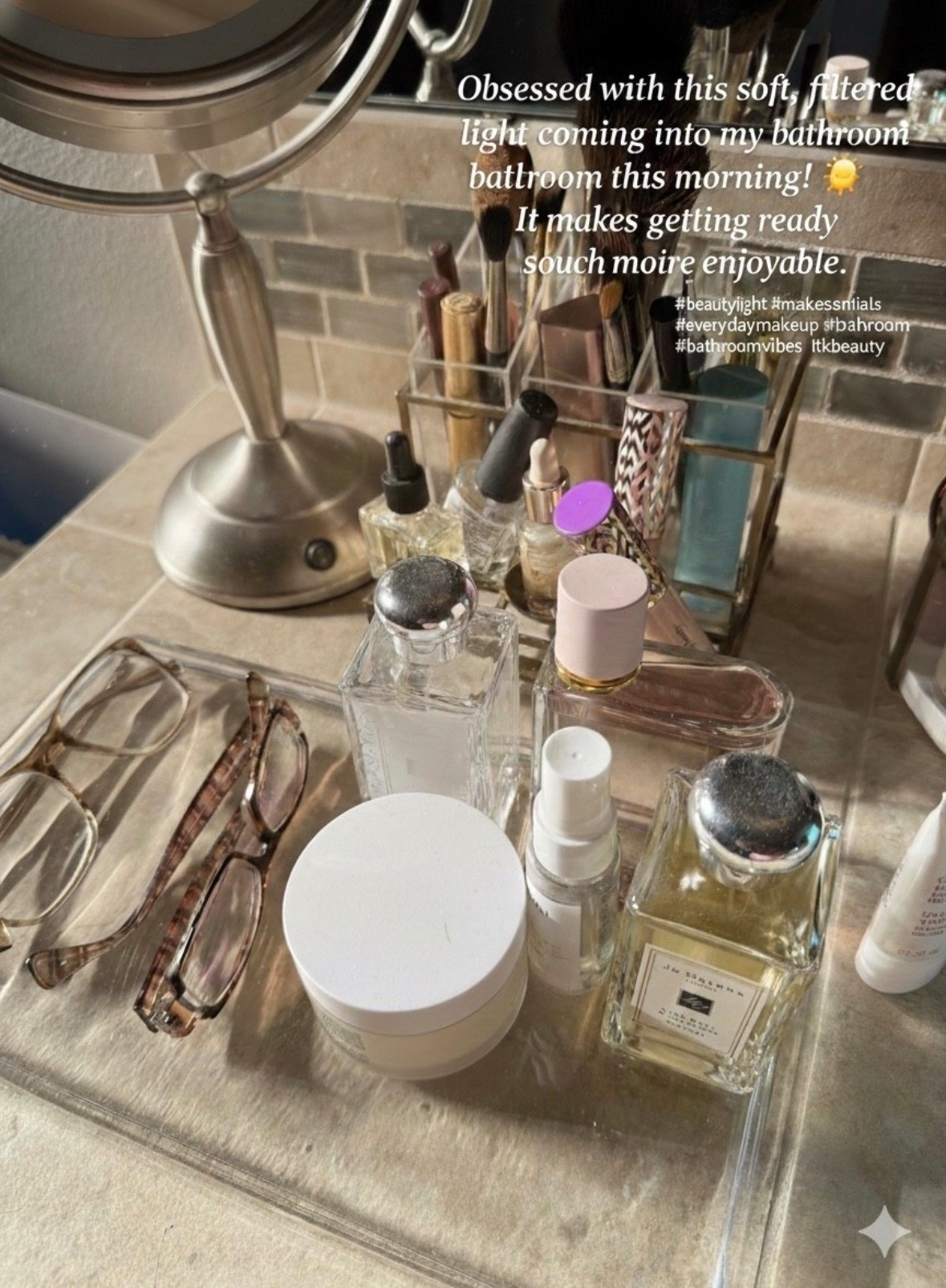 Morning Glow ✨
Nothing beats this filtered morning light for my daily routine. ☕️☁️ It makes getting ready feel so much more peaceful.
Everything on my counter—from my favorite Jo Malone scent to my everyday essentials—is linked below for you!
Question for you: What’s your favorite time of day to get ready? Early bird or night owl? 👇 @Tarte 

Makeup | Perfume | Mom | Daily routinee

#LTKselfcare #LTKBeauty #LTKgrwm