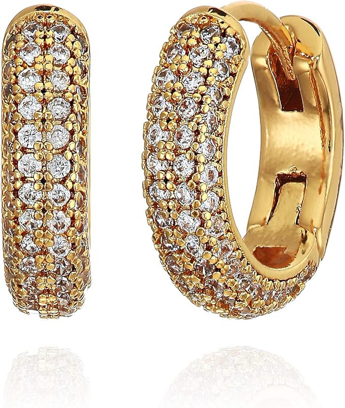 Kate Spade New York Brilliant Statements Pave Mini Huggies Earrings Clear/Gold One Size | Amazon (US)