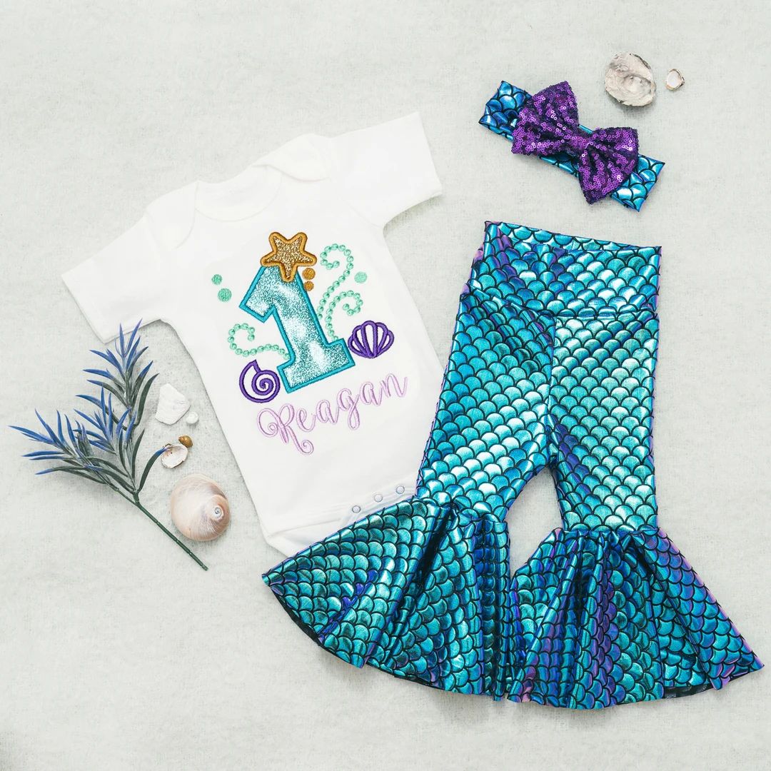 Mermaid Birthday Shirts, Bell Bottoms, 1st Birthday Girl Outfit, Girl Birthday Shirts, Birthday G... | Etsy (US)