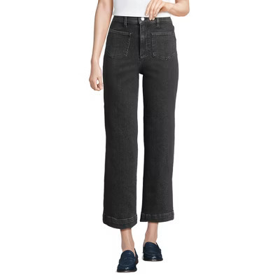 Lands' End Women's Soft Denim High Rise Wide Leg Patch Pocket Crop Jeans - 2 - Black Stone Wash | Target