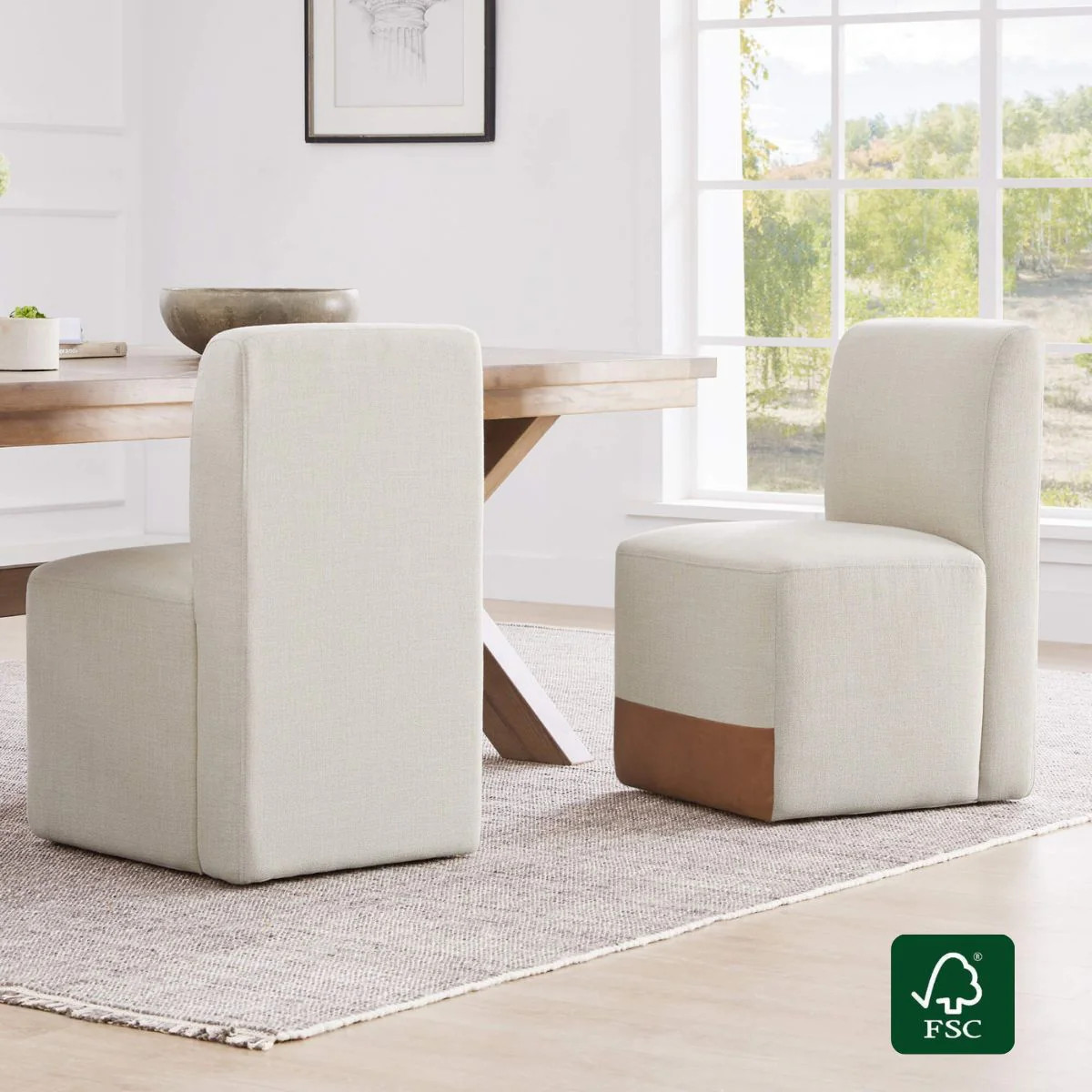 Aida Dining Chair Set With Casters Base | Performance Fabric | Chita