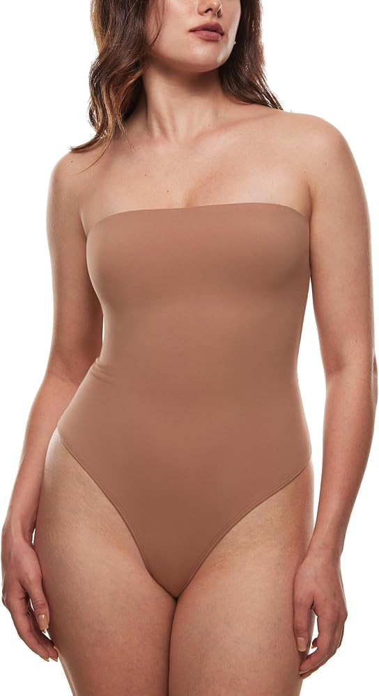 Women's Natrelax Sexy Strapless Bodysuit Thong Tube Top Off The Shoulder One Piece Leotard | Amazon (US)