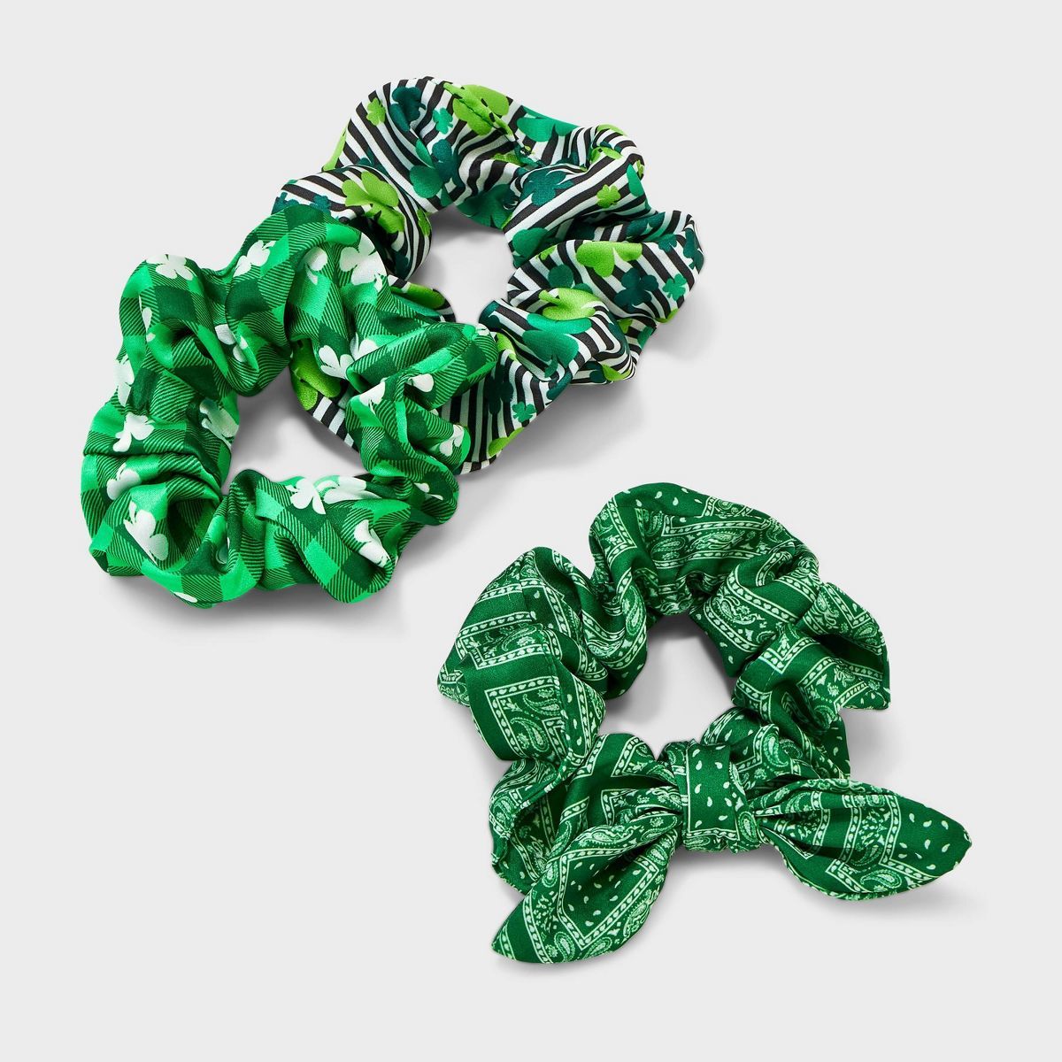 St. Patrick's Day Satin Shamrock Print Hair Twister Set 3pc - Green | Target