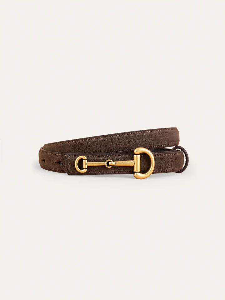 Horsebit Buckle Suede Effect Thin Belt | Commense