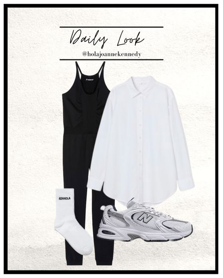 Black unitard, white Oxford shirt, Adanola socks, new balance 530, basic outfit idea, easy outfit idea

#LTKeurope #LTKunder100 #LTKstyletip