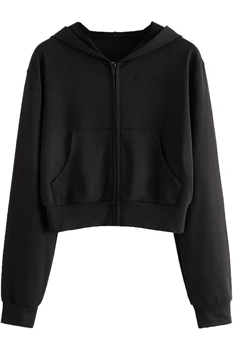 Women's Zip Up Hoodies Cropped Cardigan Jacket Drawstring Hooded Sweatshirts Casual Long Sleeve Top… | Amazon (US)
