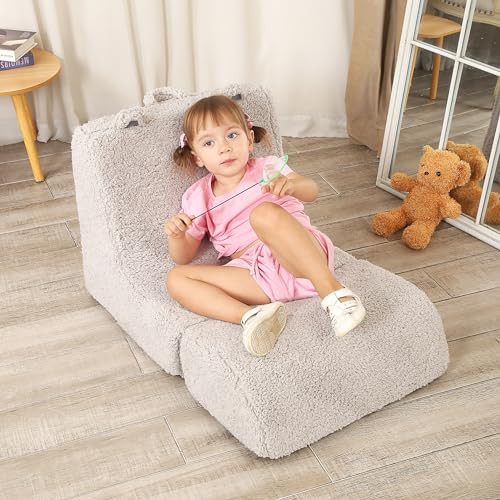 MOMCAYWEX Cuddly Soft Toddler Couch with Cute Bear Ears, Kids Sherpa Lounge Sofa for Boys and Girls, Light Grey | Amazon (US)