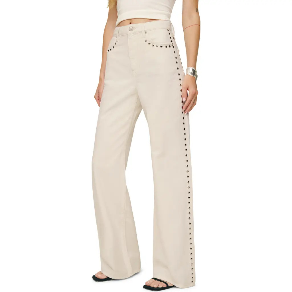 Reformation Cary Studded High Waist Slouchy Wide Leg Jeans in Fior Di Latte Studded at Nordstrom, Size 31 | Nordstrom