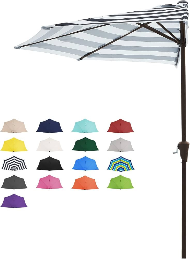 JEAREY 9ft Half Umbrella Outdoor Patio Umbrella Market Umbrellas with Crank, 1/2 Round Wall Umbre... | Amazon (US)