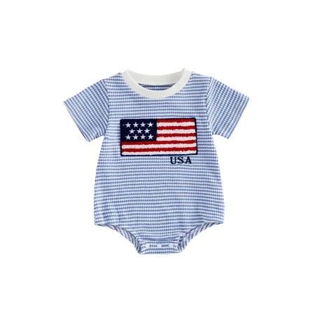 BemeyourBBs Newborn Baby Boy Girl 4th of July Outfit Infant Baby Independent Day Patriot Clothes Waffled Bubble Romper Stripe America Flag Short Sleeve Bodysuit Baby Boy Girl Summer Clothes | Walmart (US)