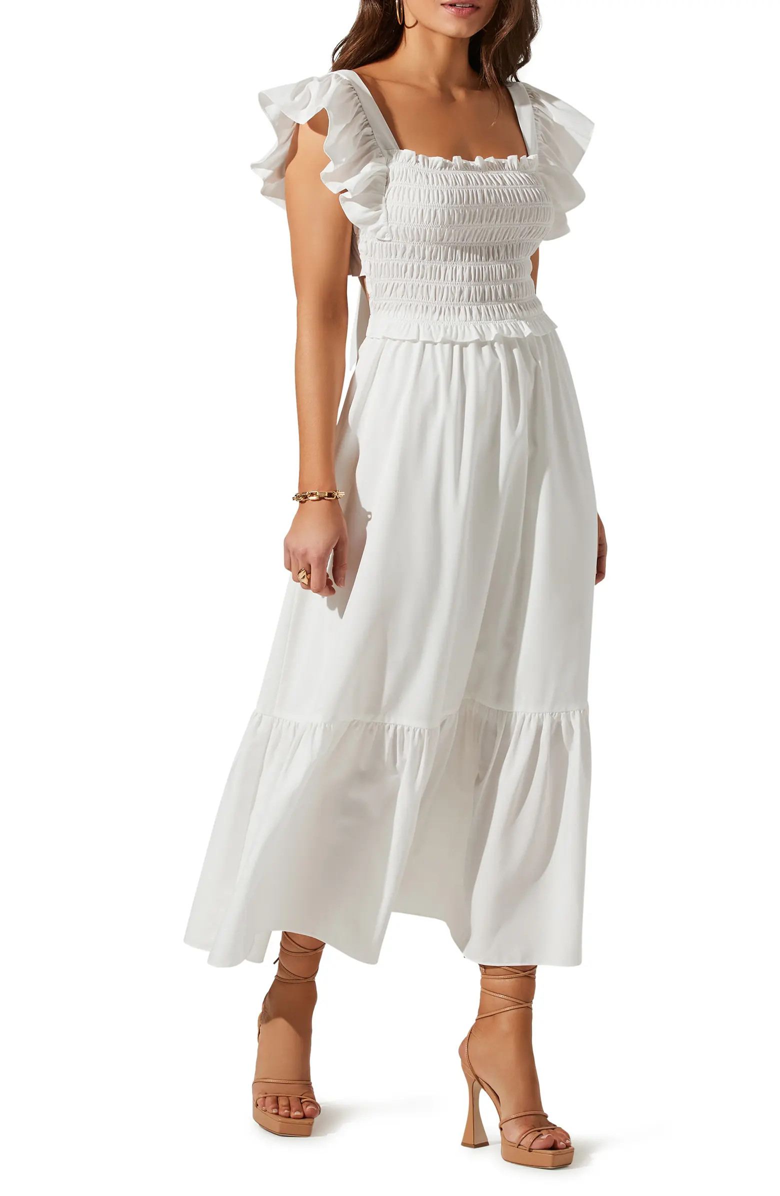 Smocked Flutter Sleeve Midi Dress | Nordstrom