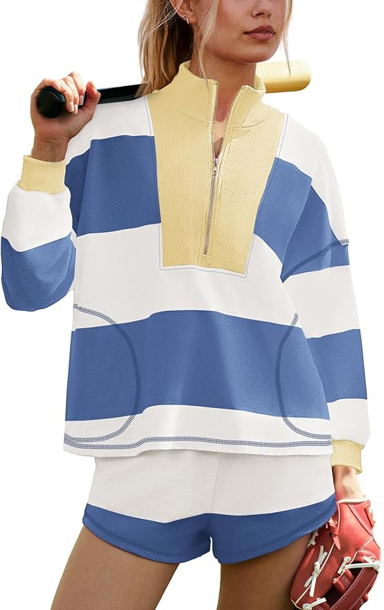 ReachMe Womens Striped Workout Sets 2 Piece Fall Outfits Matching Lounge Sets Long Sleeve Tops an... | Amazon (US)