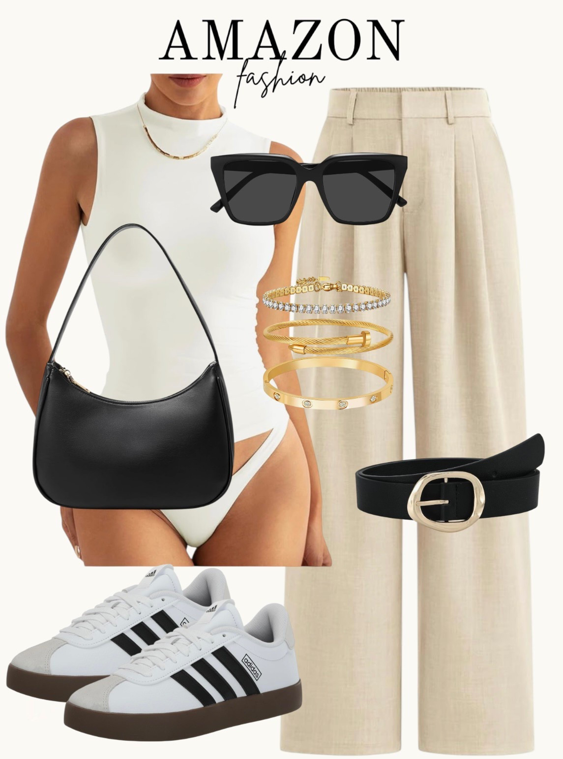 Casual chic trouser outfit 🖤

Dress pants, white turtleneck bodysuit, adidas sneakers, black belt, casual outfit, chic outfit, black bag, sunglasses, gold jewelry

#LTKFindsUnder100 #LTKFindsUnder50 #LTKStyleTip