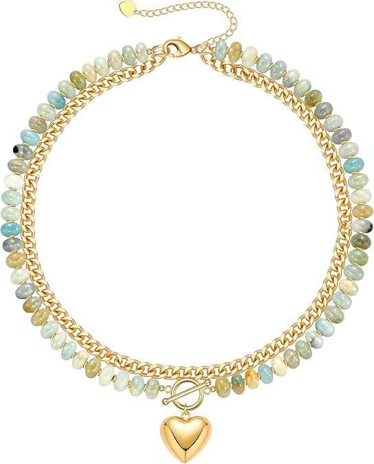 Beaded Necklaces for Women, Layered Necklaces for Women Gold Pendant Necklace Teen Girl Gifts Sum... | Amazon (US)