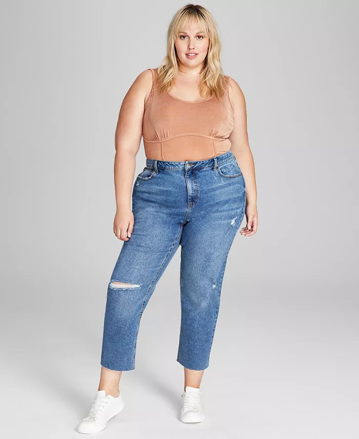 Trendy Plus Size Ripped Mom Jeans | Macys (US)