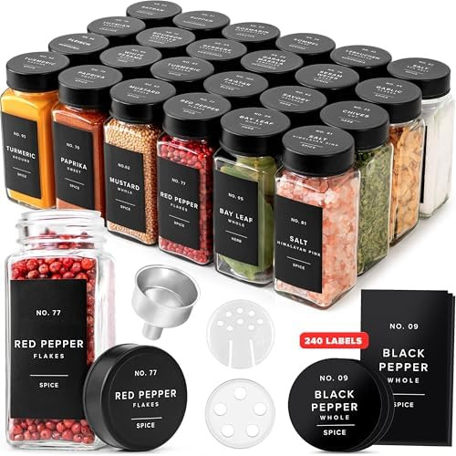 Glass Spice Jars with Label and Stainless Steel Covered/Plated Lids (24 x 4oz) Spice Containers w... | Amazon (US)