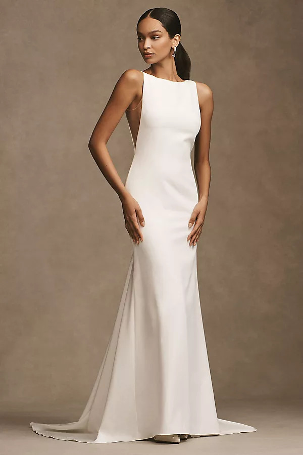 Hyde Bateau-Neck Low-Back Trumpet Wedding Gown | Anthropologie (US)